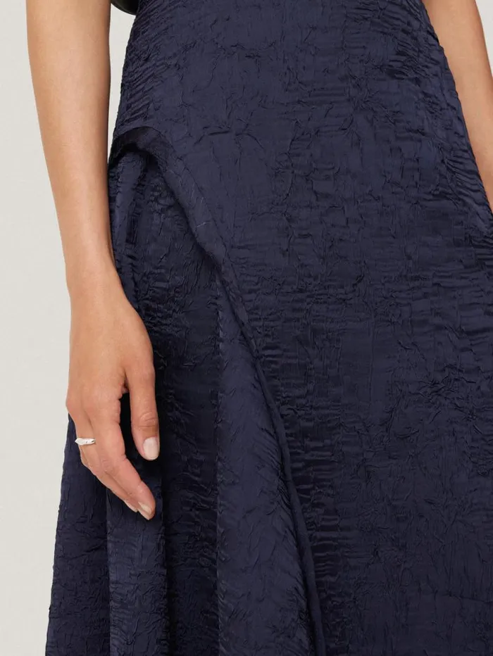 Asymmetric Textured Skirt Navy Women Jigsaw Skirts