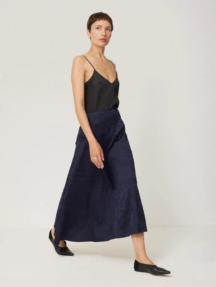 Asymmetric Textured Skirt Navy Women Jigsaw Skirts