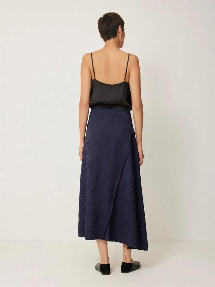 Asymmetric Textured Skirt Navy Women Jigsaw Skirts