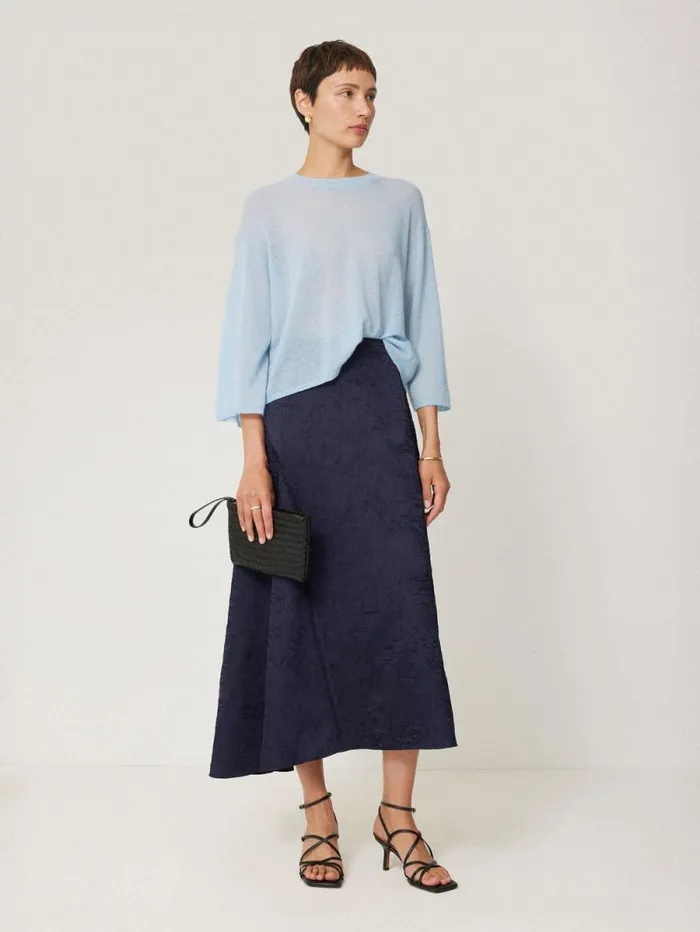 Asymmetric Textured Skirt Navy Women Jigsaw Skirts
