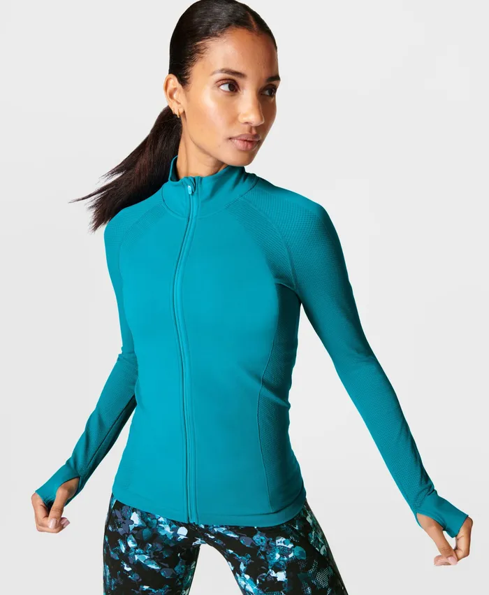 Athlete Doubleweight Seamless Gym Zip Up Future Blue Jumpers Hoodies Sweaty Betty Women