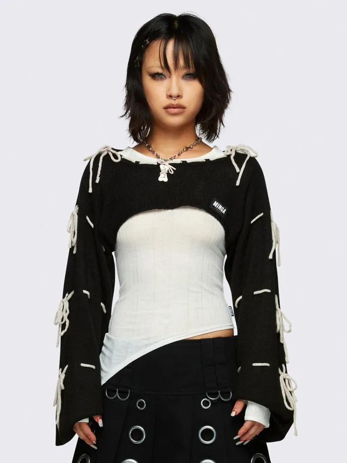 Aurora Black Bows Knitted Shrug Women Minga London Knitwear