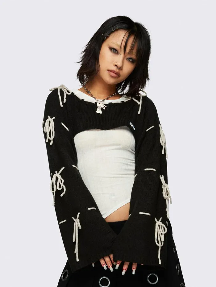Aurora Black Bows Knitted Shrug Women Minga London Knitwear