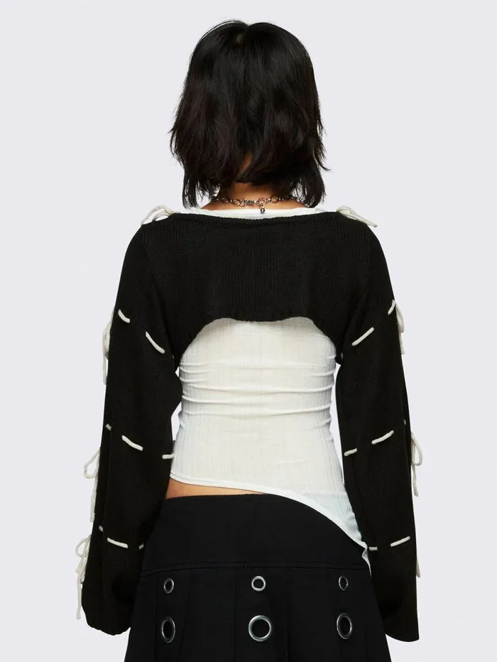 Aurora Black Bows Knitted Shrug Women Minga London Knitwear