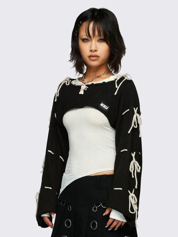 Aurora Black Bows Knitted Shrug Women Minga London Knitwear