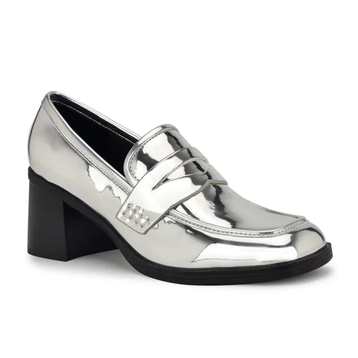 Avalia Heeled Loafers Silver Women Nine West Heels Avalia Heeled Loafers Silver Women Nine West Heels