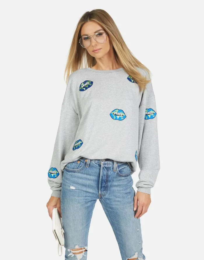 Babbs World Peace Lips Heather Grey Women Lauren Moshi Long Sleeve