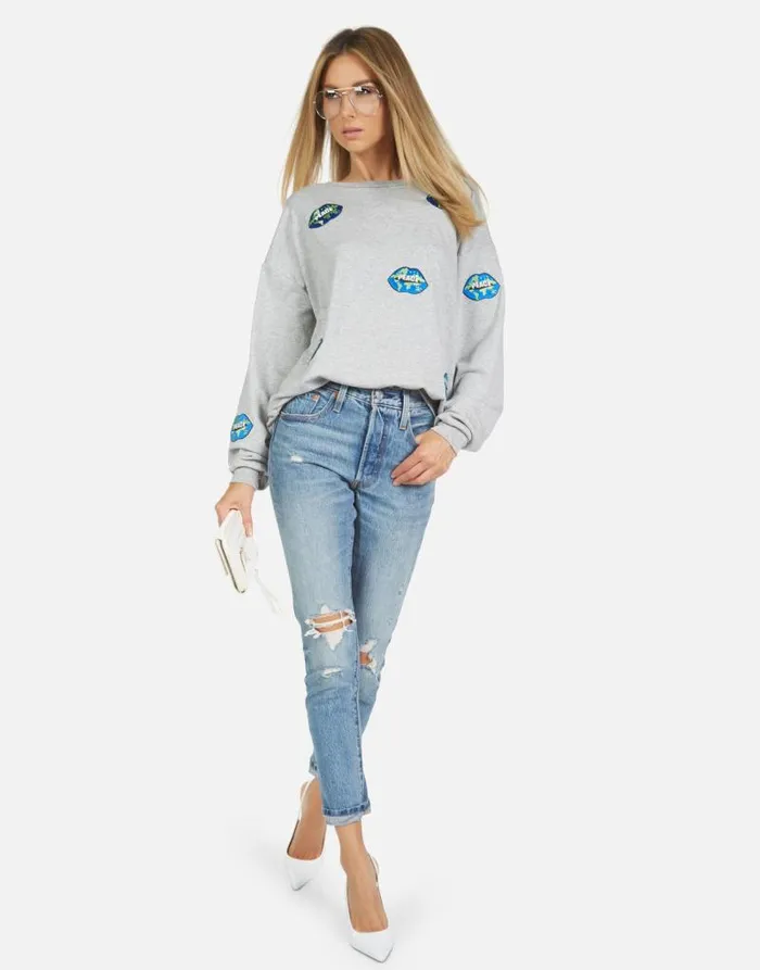 Babbs World Peace Lips Heather Grey Women Lauren Moshi Long Sleeve