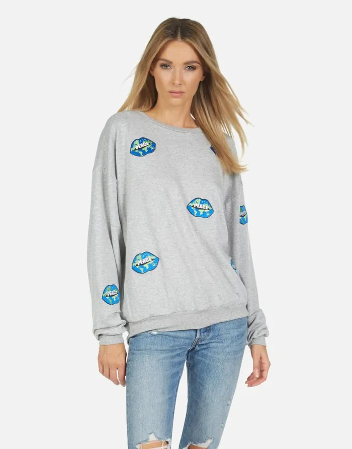 Babbs World Peace Lips Heather Grey Women Lauren Moshi Long Sleeve