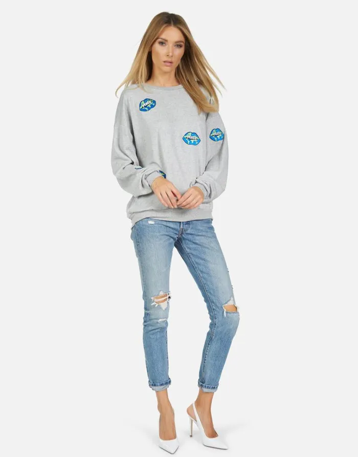 Babbs World Peace Lips Heather Grey Women Lauren Moshi Long Sleeve