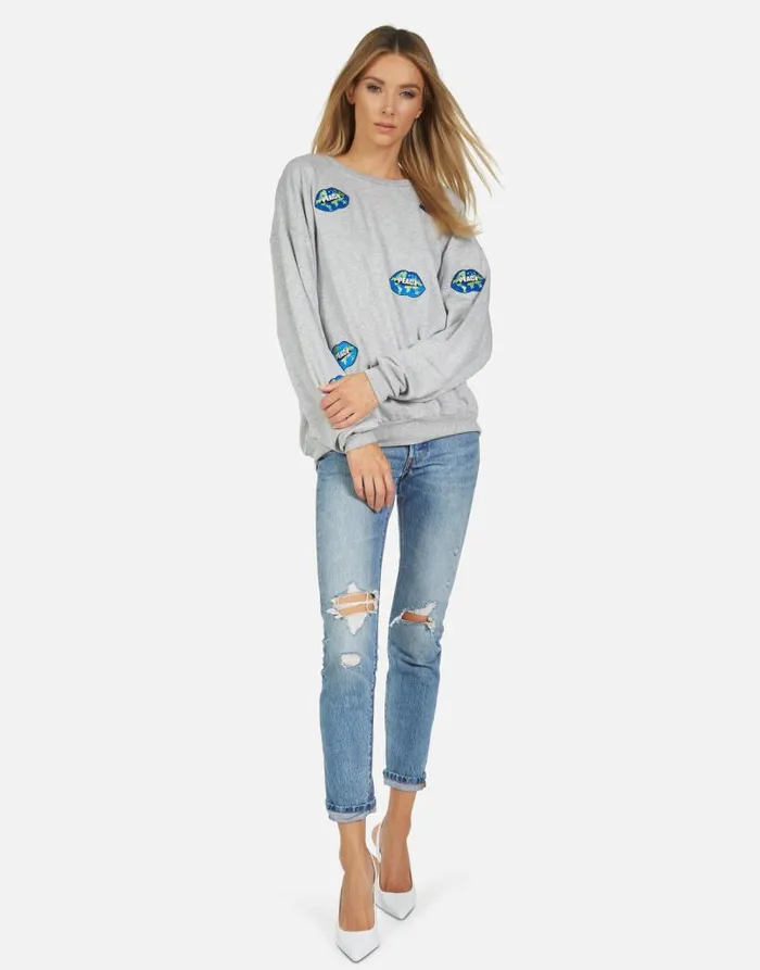 Babbs World Peace Lips Heather Grey Women Lauren Moshi Long Sleeve
