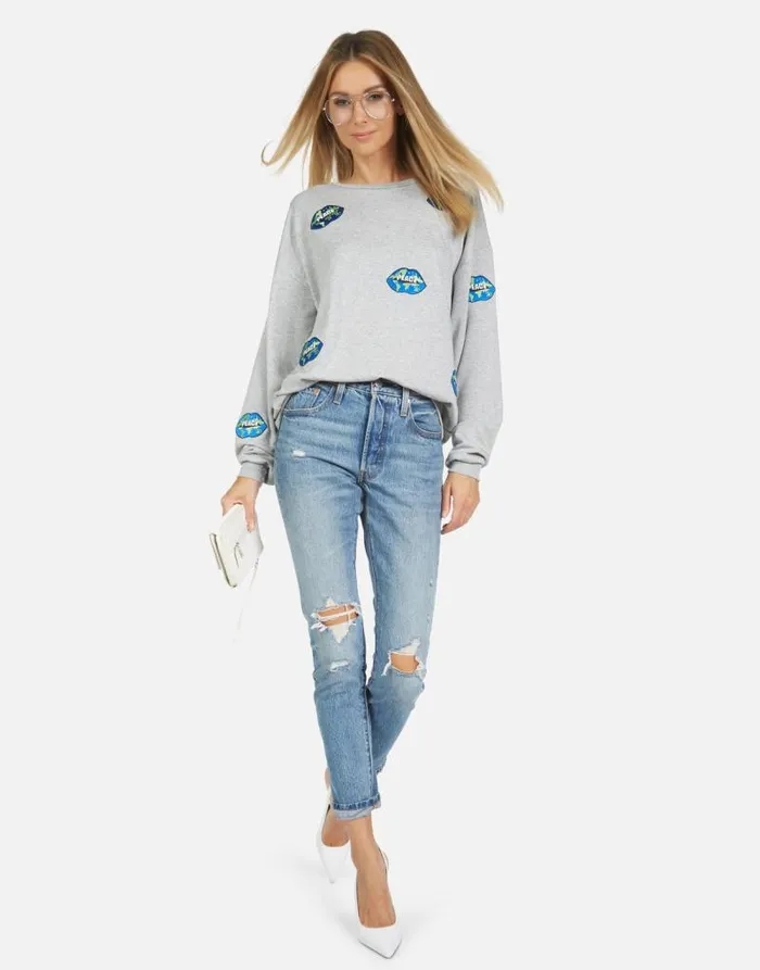 Babbs World Peace Lips Heather Grey Women Lauren Moshi Long Sleeve