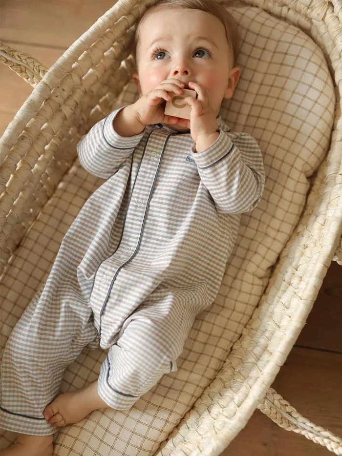 Baby Baby Boy Cyrillus Embroidered Gingham Check Pyjamas Carreaux Marronciel