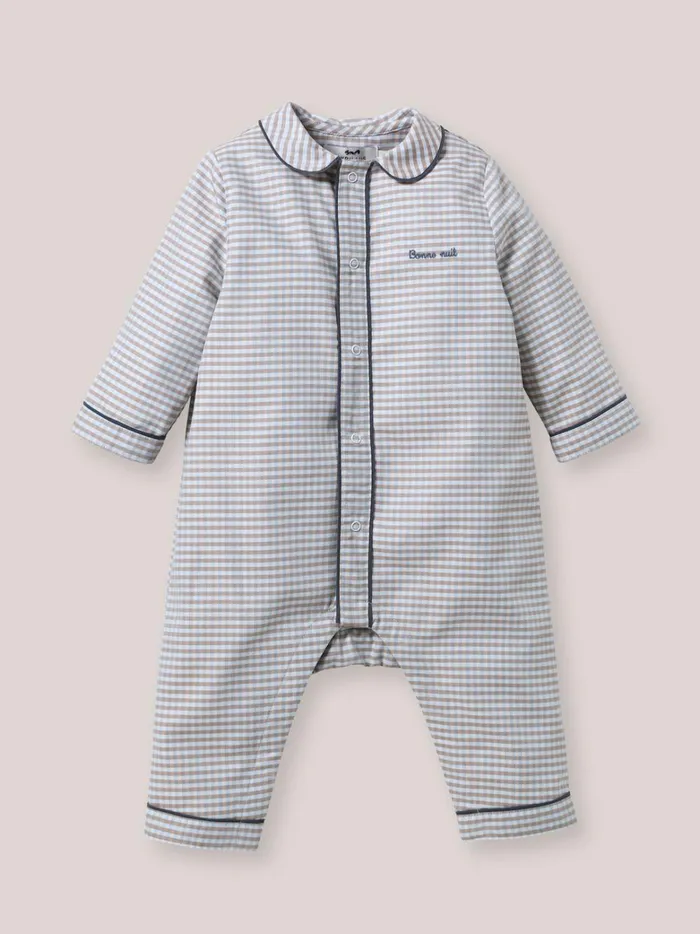 Baby Baby Boy Cyrillus Embroidered Gingham Check Pyjamas Carreaux Marronciel