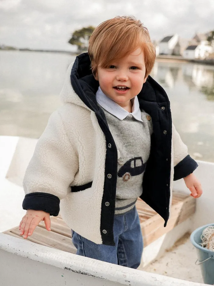Baby Baby Boy Cyrillus Reversible Burnoose Jacket Ecru