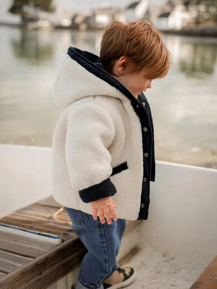Baby Baby Boy Cyrillus Reversible Burnoose Jacket Ecru
