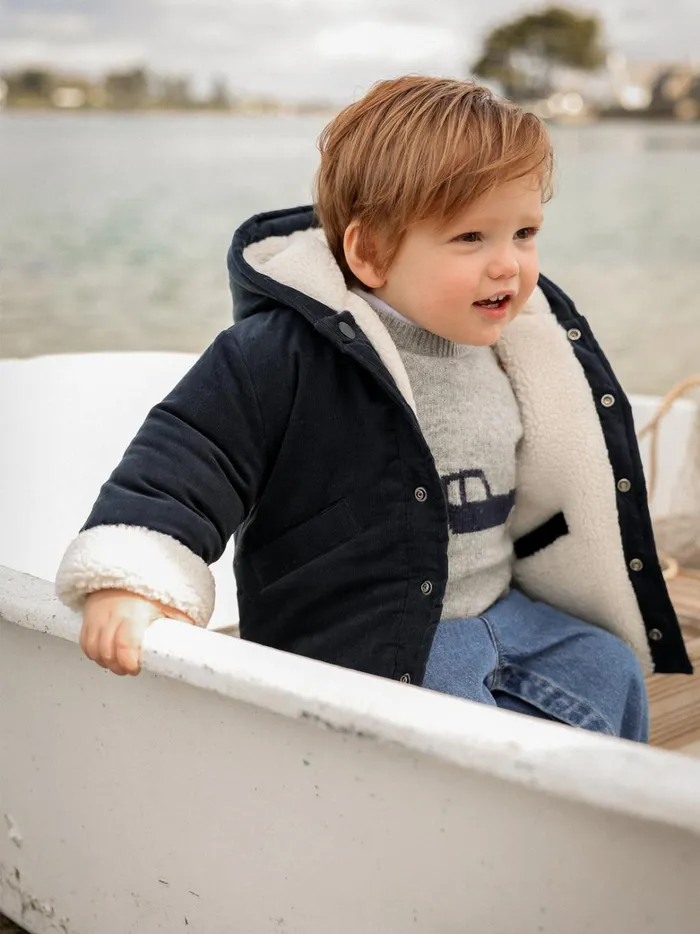 Baby Baby Boy Cyrillus Reversible Burnoose Jacket Ecru