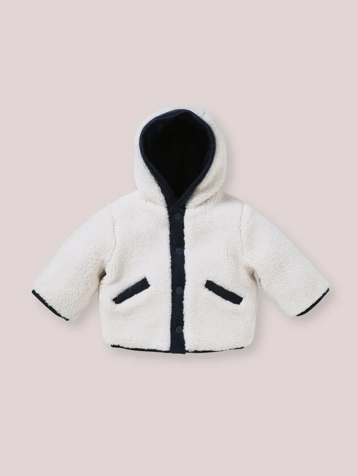 Baby Baby Boy Cyrillus Reversible Burnoose Jacket Ecru