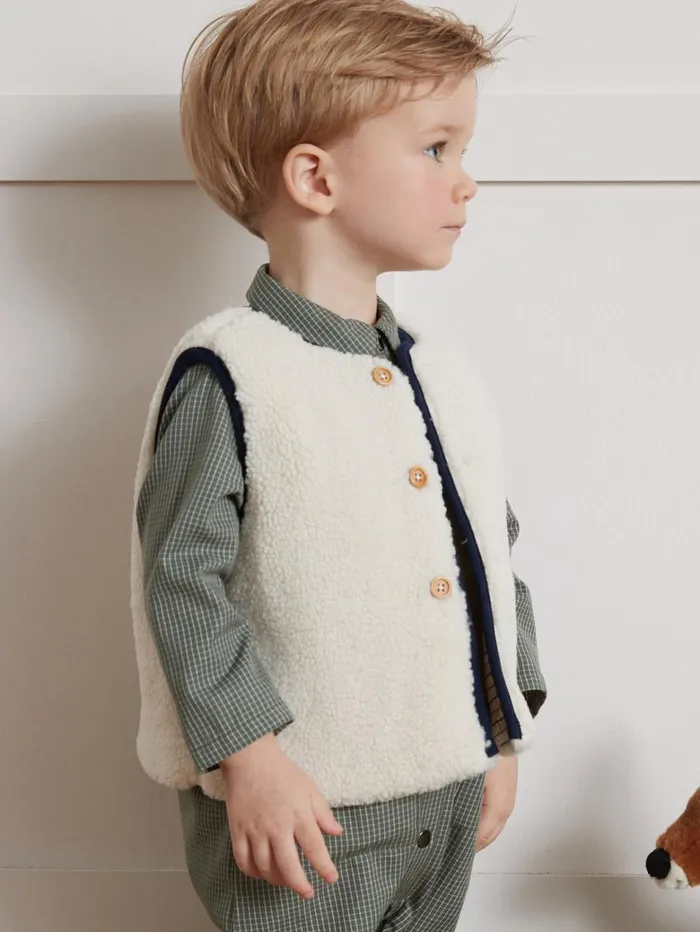 Baby Baby Boy Cyrillus Sleeveless Sherpa Jacket Ecru