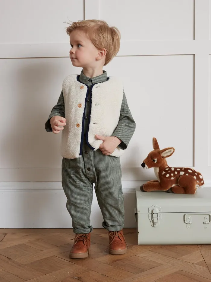 Baby Baby Boy Cyrillus Sleeveless Sherpa Jacket Ecru