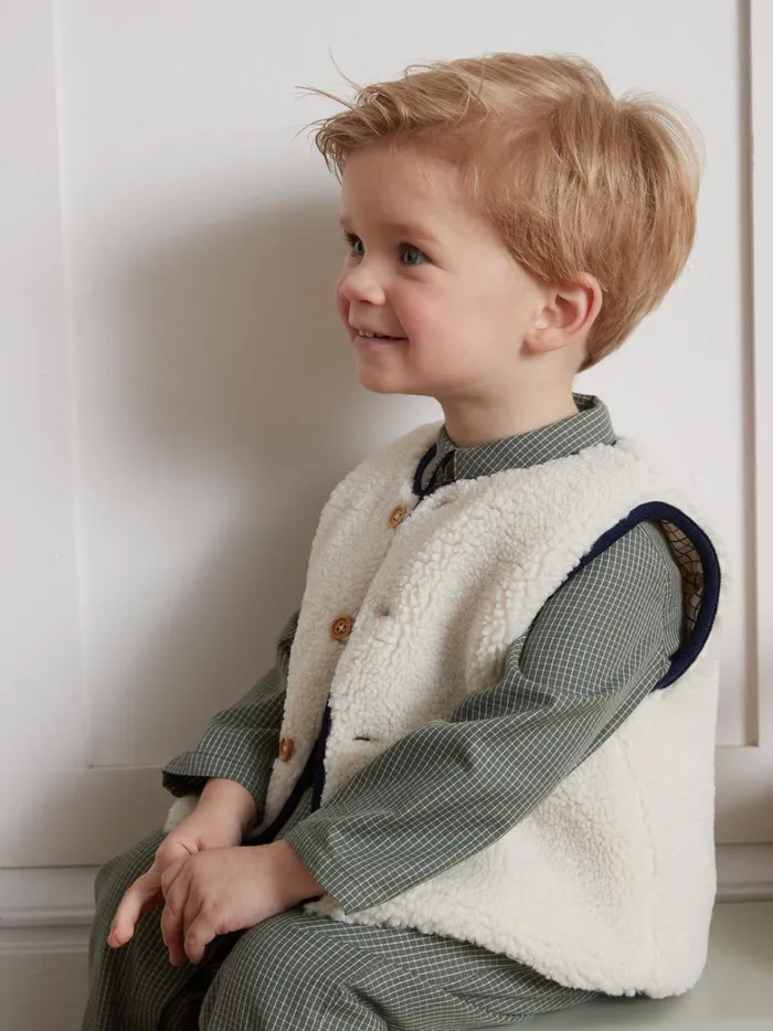 Baby Baby Boy Cyrillus Sleeveless Sherpa Jacket Ecru