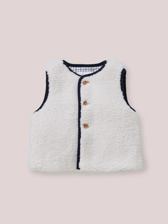 Baby Baby Boy Cyrillus Sleeveless Sherpa Jacket Ecru
