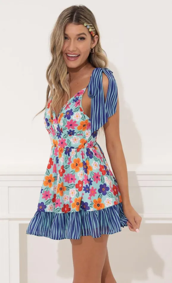 Baby Doll Dress Blue Floral Women LUCY IN THE SKY Mini Dresses Baby Doll Dress Blue Floral Women LUCY IN THE SKY Mini Dresses