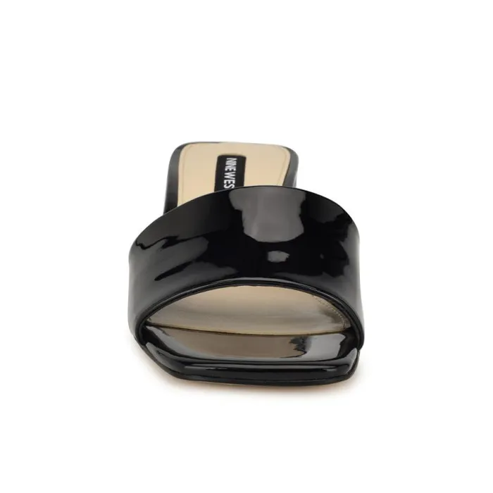 Bamsy Block Heel Slide Sandals Black Patent Women Nine West Heels Bamsy Block Heel Slide Sandals Black Patent Women Nine West Heels