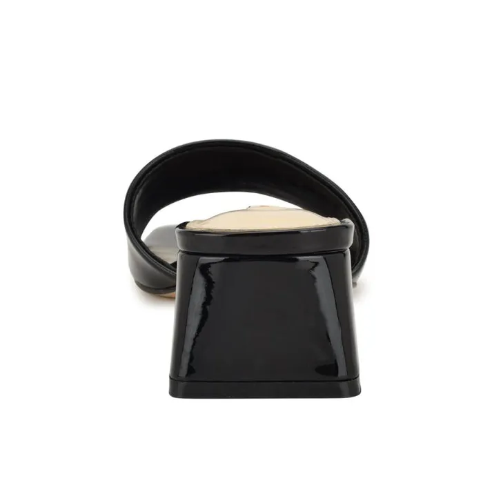 Bamsy Block Heel Slide Sandals Black Patent Women Nine West Heels Bamsy Block Heel Slide Sandals Black Patent Women Nine West Heels