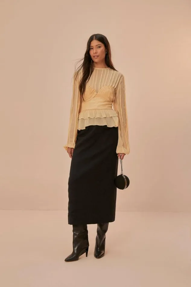 Beige Pleated Bust Blouse Women FARM Rio Blouses