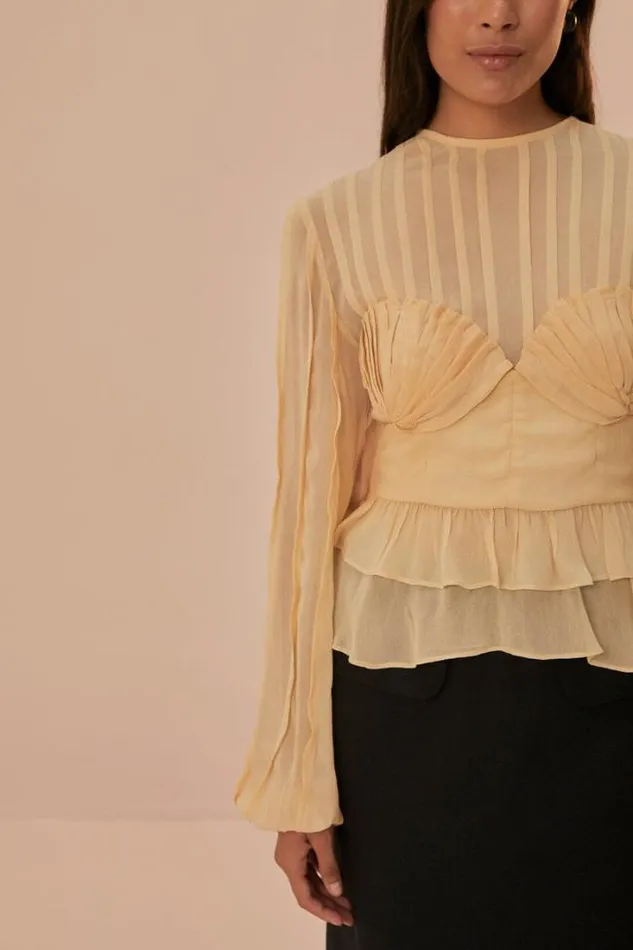 Beige Pleated Bust Blouse Women FARM Rio Blouses