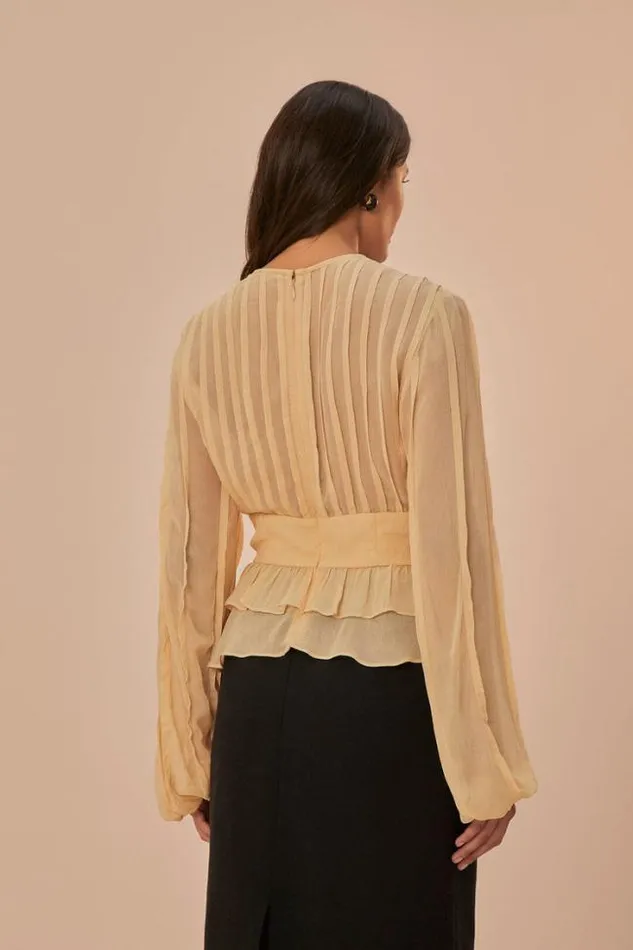 Beige Pleated Bust Blouse Women FARM Rio Blouses