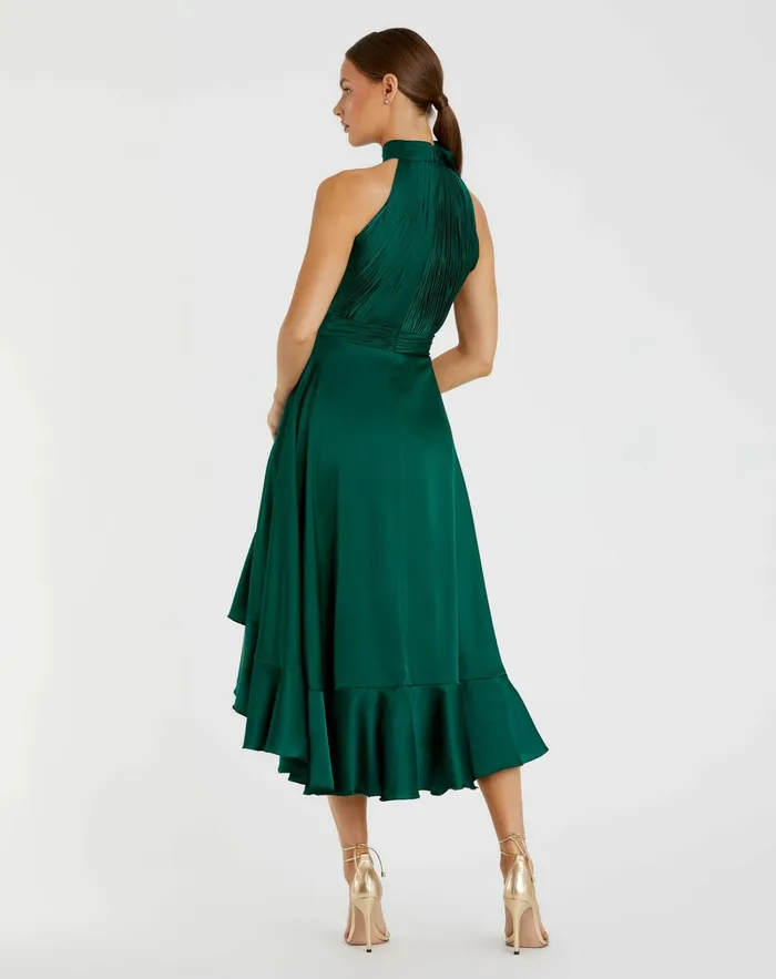Best Sellers Green Halter Neck Flower Detail Ruffled Midi Dress Emerald 8211 Mac Duggal Women