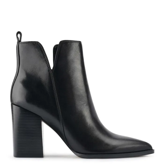 Birds Block Heel Booties Black Leather Women Nine West Heels