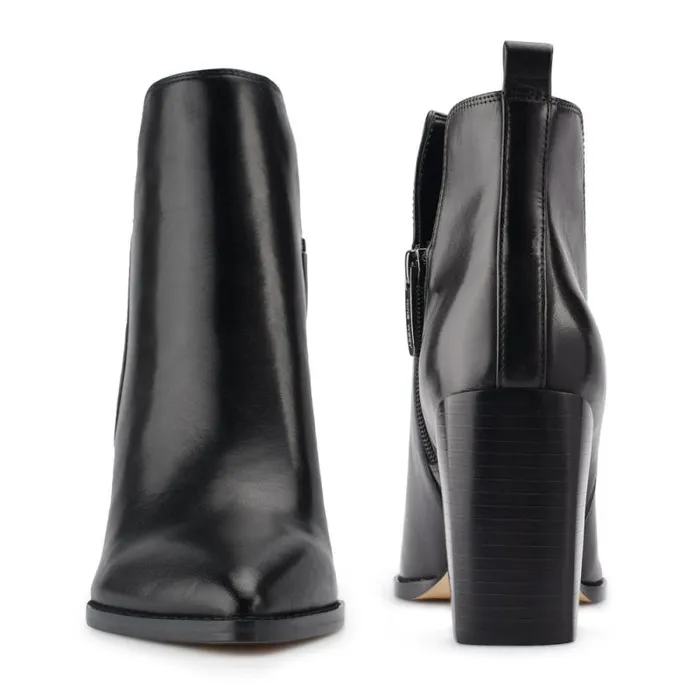 Birds Block Heel Booties Black Leather Women Nine West Heels Birds Block Heel Booties Black Leather Women Nine West Heels
