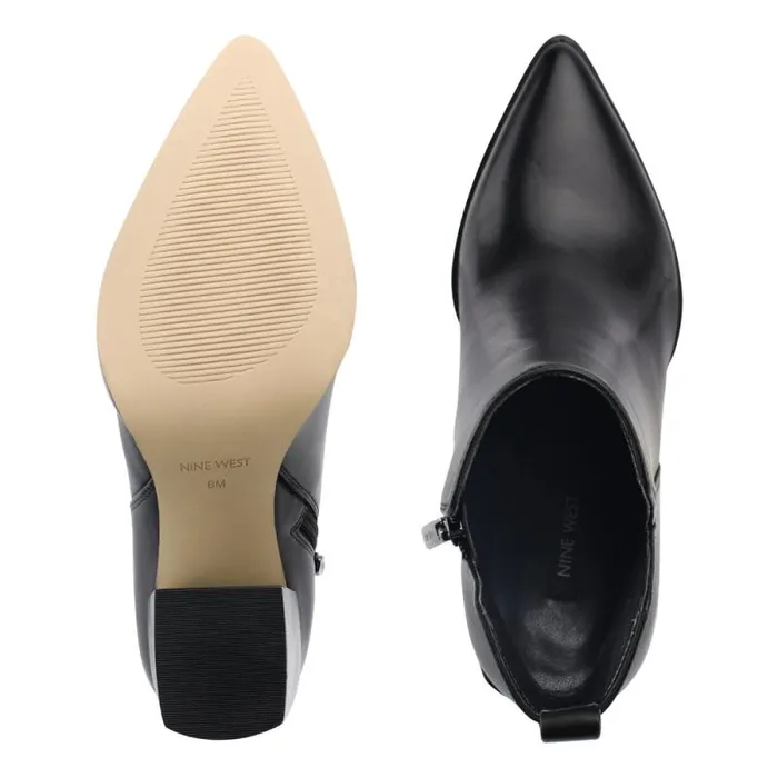Birds Block Heel Booties Black Leather Women Nine West Heels Birds Block Heel Booties Black Leather Women Nine West Heels