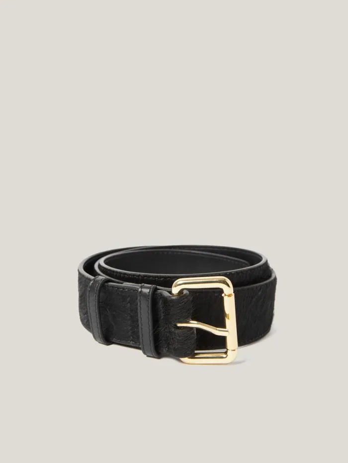 Black Calf Hair Belt Black Women Jigsaw Belts