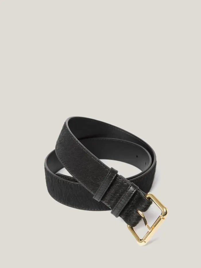 Black Calf Hair Belt Black Women Jigsaw Belts
