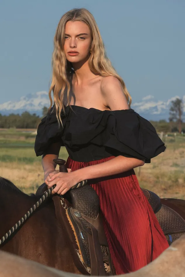 Black Faille Off The Shoulder Bustier Ruffle Top 8211 FINAL SALE Black Blouses and Tops Mac Duggal Women
