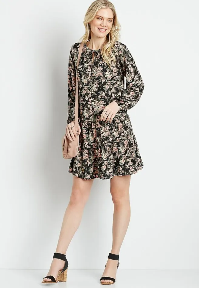 Black Floral Babydoll Mini Dress Women Maurices Dresses and Jumpsuits