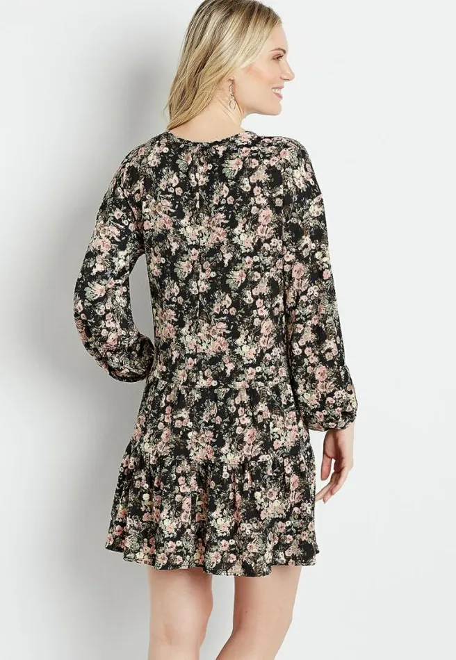 Black Floral Babydoll Mini Dress Women Maurices Dresses and Jumpsuits