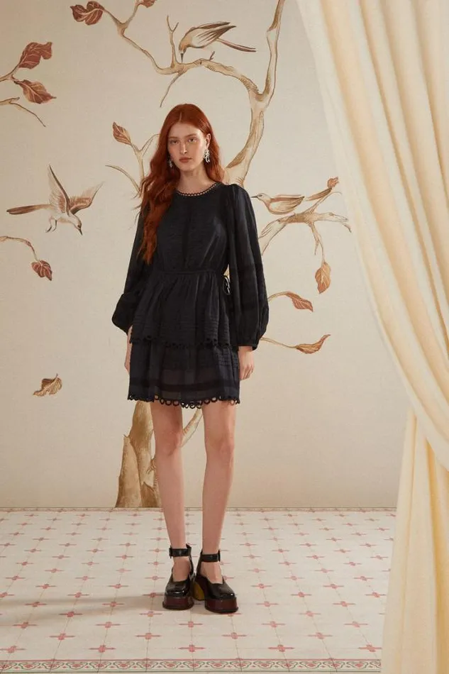 Black Lace Long Sleeve Mini Dress Women FARM Rio Mini Dresses
