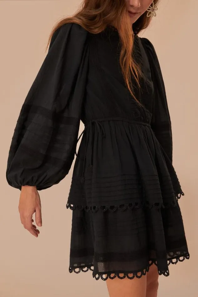 Black Lace Long Sleeve Mini Dress Women FARM Rio Mini Dresses