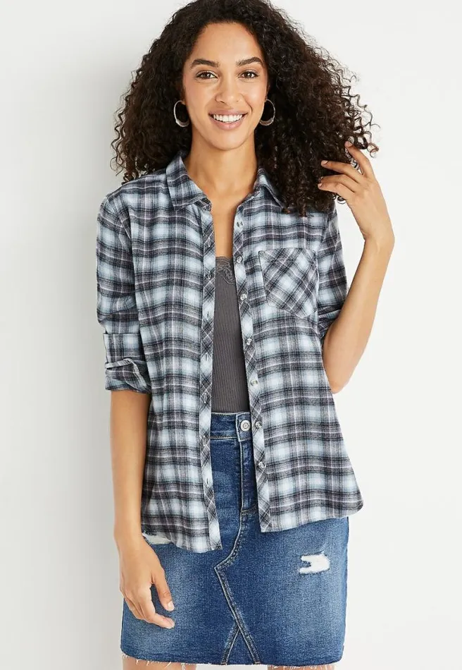 Black Plaid Super Soft Button Down Shirt Women Maurices Tops