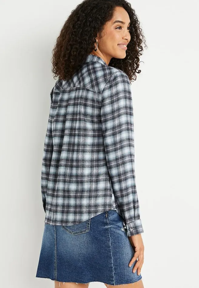 Black Plaid Super Soft Button Down Shirt Women Maurices Tops