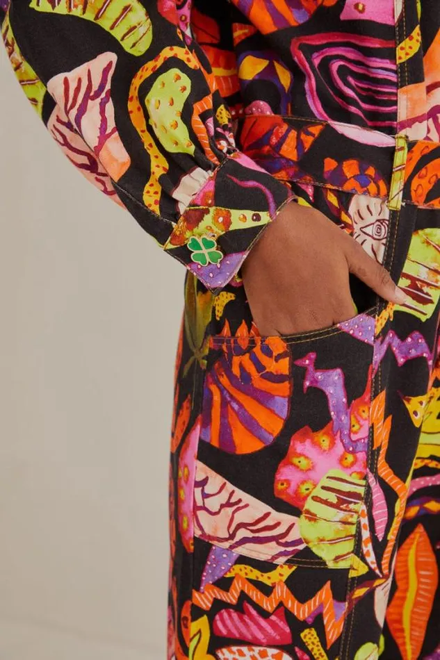 Black Psychedelic Garden Jumpsuit Women FARM Rio Midi Dresses
