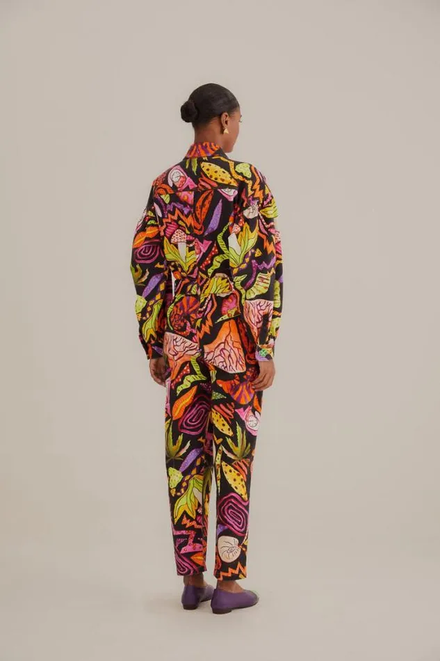 Black Psychedelic Garden Jumpsuit Women FARM Rio Midi Dresses