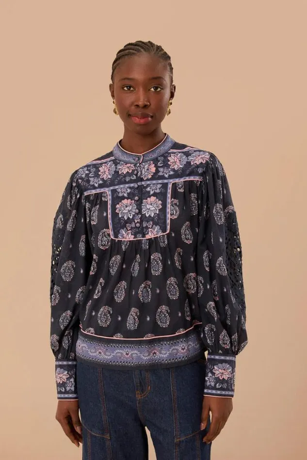 Blue Ayla Long Sleeve Blouse Women FARM Rio Blouses