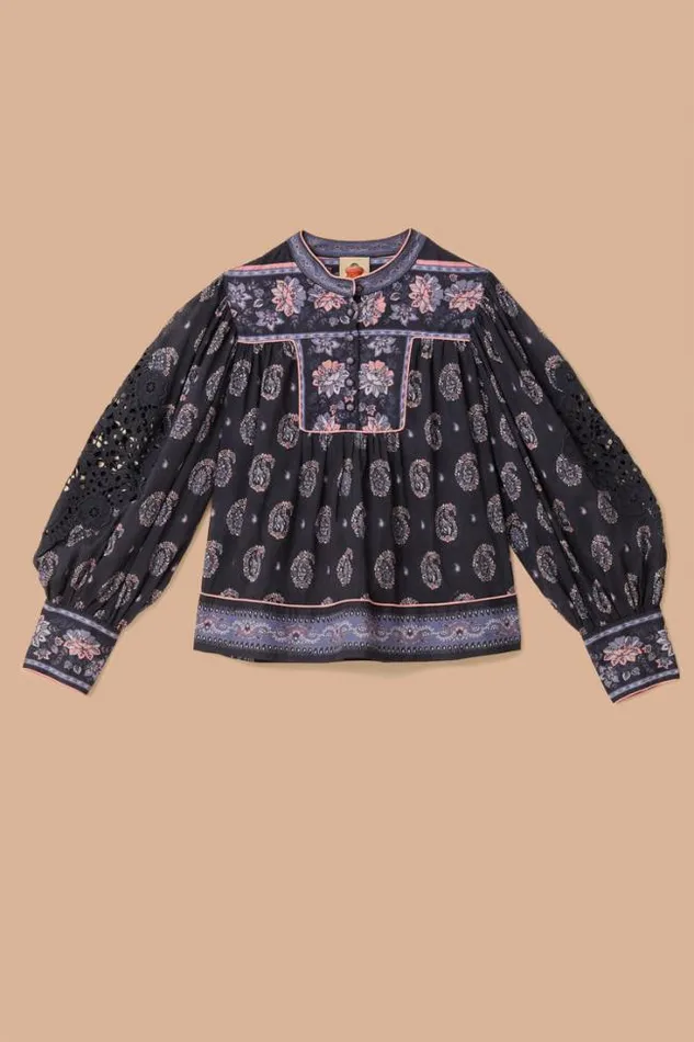 Blue Ayla Long Sleeve Blouse Women FARM Rio Blouses