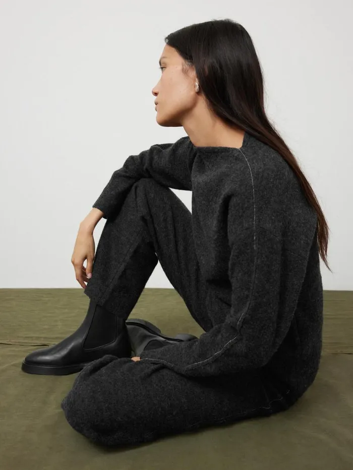 Boiled Wool Blend Batwing Top Dark Grey Women Jigsaw Coords